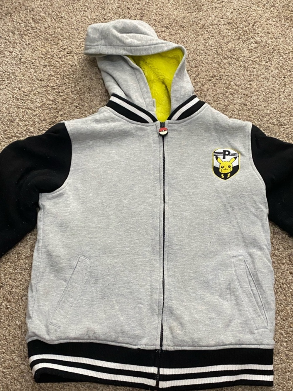 Pokemon Kids Hooded Zip Jacket - Gray, Black & Yellow